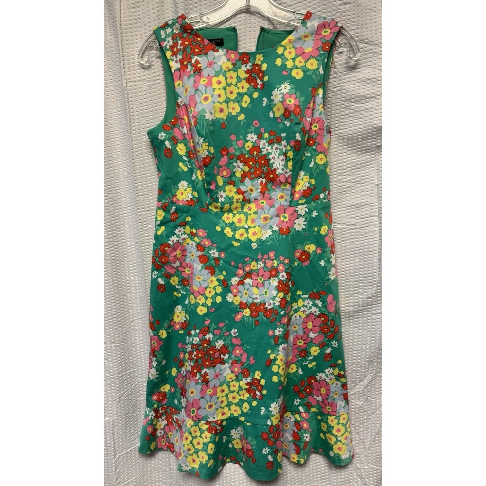 Talbots Women's SZ 2P Floral Sleeveless Fit and Flare Midi Dress Green Pink